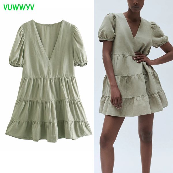 vuwwyv dresses green ruffle linen african dress women summer short puff sleeve party mini woman pleated vestidos 210430, Black;gray
vuwwyv dresses green ruffle linen african dress women summer short puff sleeve party mini woman pleated vestidos 210430, Black;gray