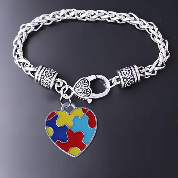 charm bracelets colorful enamel color metal autism puzzle jigsaw heart pendant bracelet for care autistic jewelry bangle, Golden;silver
charm bracelets colorful enamel color metal autism puzzle jigsaw heart pendant bracelet for care autistic jewelry bangle, Golden;silver