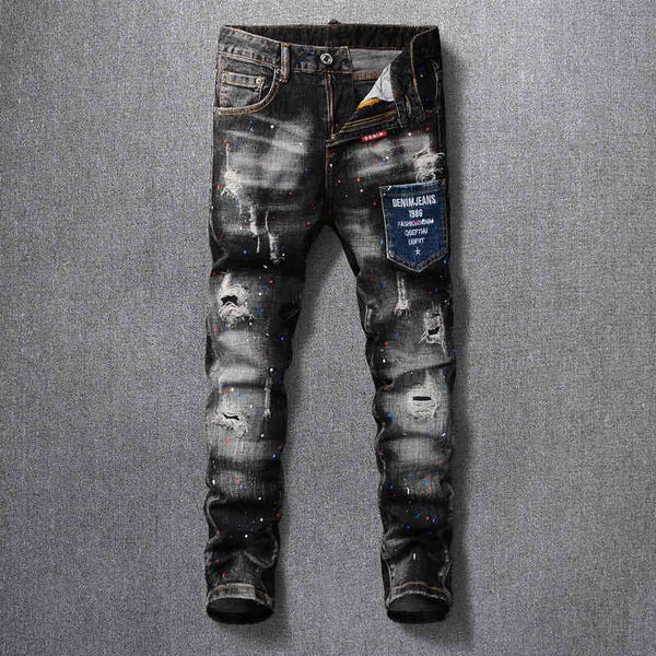 jeans fashion streetwear men jeans elastic slim fit ripped denim pants retro black gray painted designer hip hop trousers, Blue
jeans fashion streetwear men jeans elastic slim fit ripped denim pants retro black gray painted designer hip hop trousers, Blue
