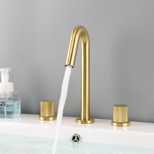 light luxury brushed gold brass bathroom sink faucet copper three holes two handle cold basin mixer faucets
light luxury brushed gold brass bathroom sink faucet copper three holes two handle cold basin mixer faucets
