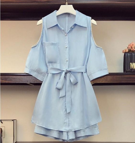 women's tracksuits women 2 piece sets summer sweet beading off shoulder casual lace up blouse + elastic waist shorts fashion clothi, Gray
women's tracksuits women 2 piece sets summer sweet beading off shoulder casual lace up blouse + elastic waist shorts fashion clothi, Gray