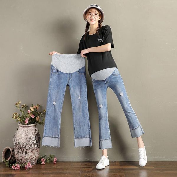 maternity bottoms 2021 spring and summer pregnant women denim bootleg belly jeans with holes empired pants patch hem trousers, White
maternity bottoms 2021 spring and summer pregnant women denim bootleg belly jeans with holes empired pants patch hem trousers, White
