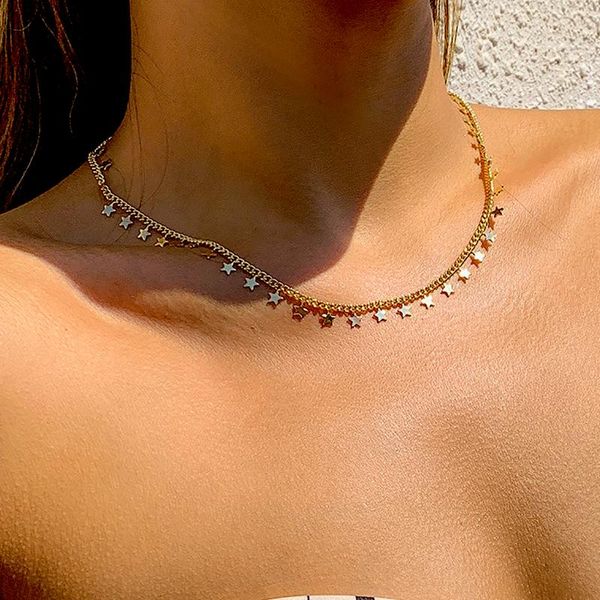 chokers trendy simple chains with small stars pendant necklace for women fashion gold/silver color short choker necklaces collar jewelry, Golden;silver
chokers trendy simple chains with small stars pendant necklace for women fashion gold/silver color short choker necklaces collar jewelry, Golden;silver