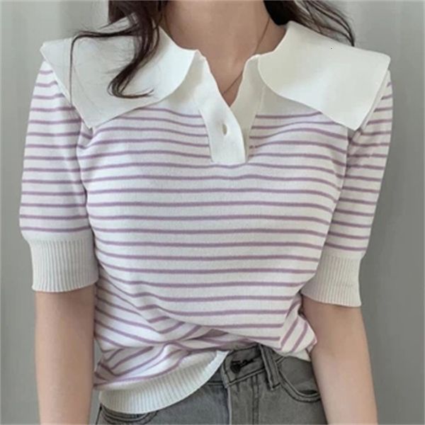women's t-shirt sailor collar striped knitted summer shorts sleeves slim elastic comfortable new lady thin femme geometric t-shirt, White
women's t-shirt sailor collar striped knitted summer shorts sleeves slim elastic comfortable new lady thin femme geometric t-shirt, White