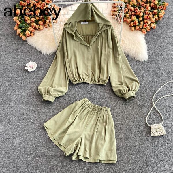 women's tracksuits 2021 spring autumn fashion hooded collar lantern sleeve short solid + high waist casual wide leg shorts two-piece se, Gray
women's tracksuits 2021 spring autumn fashion hooded collar lantern sleeve short solid + high waist casual wide leg shorts two-piece se, Gray