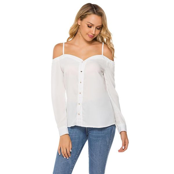 women's t-shirt autum women long-sleeved tees off-shoulder t shirts fashion casual elegant solid harajuku sling button, White
women's t-shirt autum women long-sleeved tees off-shoulder t shirts fashion casual elegant solid harajuku sling button, White