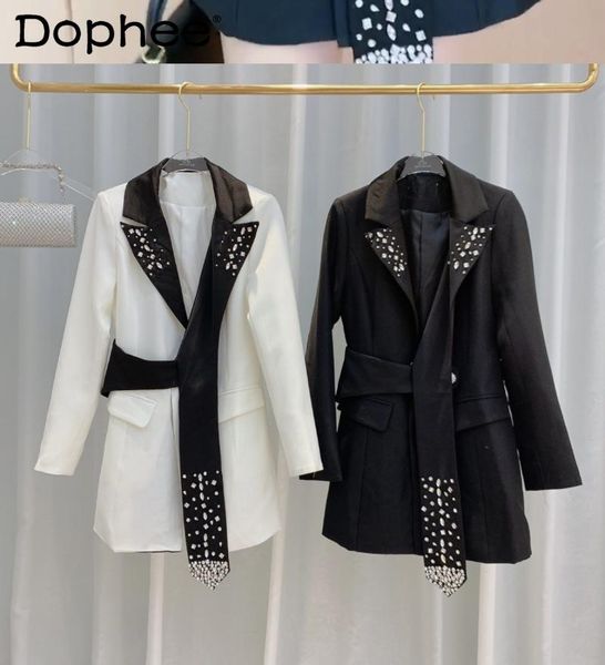 women's suits & blazers rhinestone slim waist suit coat dress femme working clothes for women mid-length blazer 2021 fall winte, White;black
women's suits & blazers rhinestone slim waist suit coat dress femme working clothes for women mid-length blazer 2021 fall winte, White;black