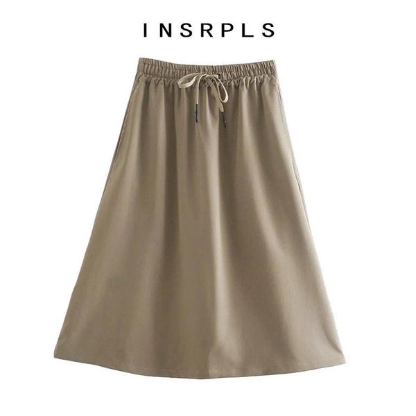 women chic fashion with drawstring tie midi skirt vintage high elastic waist side pockets female skirts mujer, Black
women chic fashion with drawstring tie midi skirt vintage high elastic waist side pockets female skirts mujer, Black
