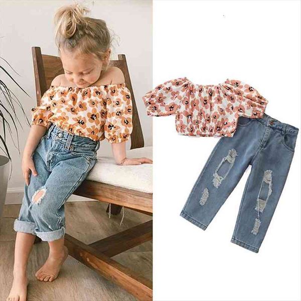 1-6y summer lovely kids girls clothes sets flowers print short sleeve t shirts blue skinny hole denim pants, White
1-6y summer lovely kids girls clothes sets flowers print short sleeve t shirts blue skinny hole denim pants, White