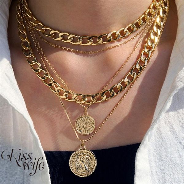 gothic geometric thick chain portrait coin multilayer necklace for women vintage metal gold color link punk choker jewelry pendant necklaces, Silver
gothic geometric thick chain portrait coin multilayer necklace for women vintage metal gold color link punk choker jewelry pendant necklaces, Silver