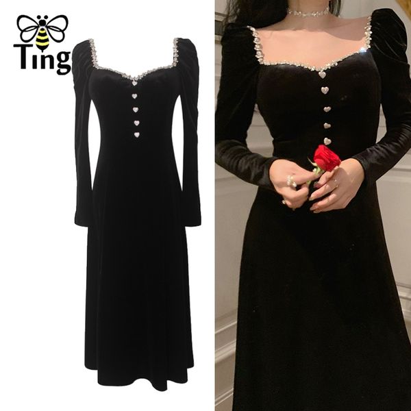 luxury crystal diamond black velvet dress sweetheart neckline love button decor party night velour dresses retro za 210513, Black;gray
luxury crystal diamond black velvet dress sweetheart neckline love button decor party night velour dresses retro za 210513, Black;gray