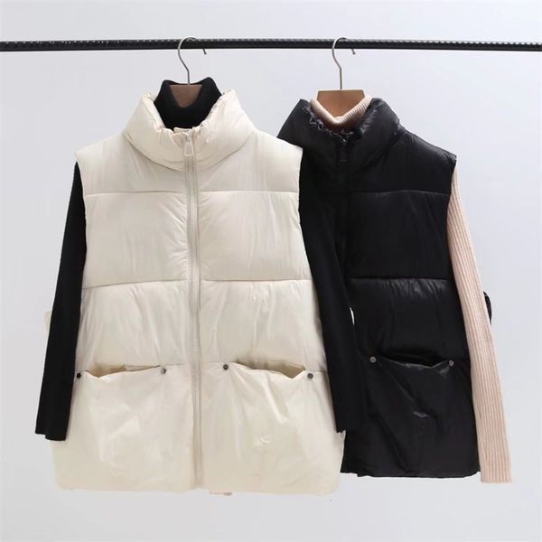 autumn winter coat stand collar down cotton double pocket warm thick vest women's vest, White
autumn winter coat stand collar down cotton double pocket warm thick vest women's vest, White