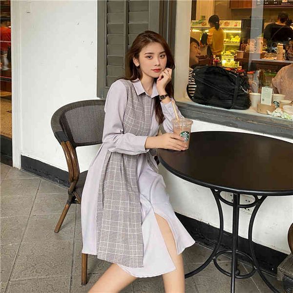 casual dresses 2021 spring new korean fashion patchwork lattice office lady single breasted lapel women irregular fake two piece s, Black;gray
casual dresses 2021 spring new korean fashion patchwork lattice office lady single breasted lapel women irregular fake two piece s, Black;gray