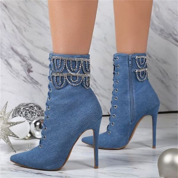 boot fashion bling crystal beautified high-heel toe pointed ankle denim blue heels thin boots, Black
boot fashion bling crystal beautified high-heel toe pointed ankle denim blue heels thin boots, Black