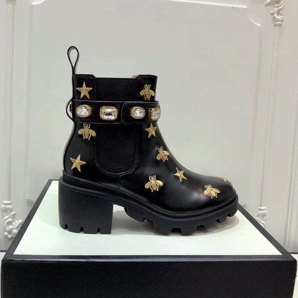 women chunky heel work tooling shoe fashion western crystal bee star desert rain boots winter snow ankle martin boots, Black
women chunky heel work tooling shoe fashion western crystal bee star desert rain boots winter snow ankle martin boots, Black