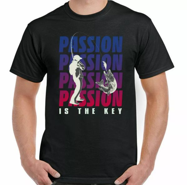 fish passion mens funny fishing t-shirt sea rod carp bass reel, White;black 
fish passion mens funny fishing t-shirt sea rod carp bass reel, White;black