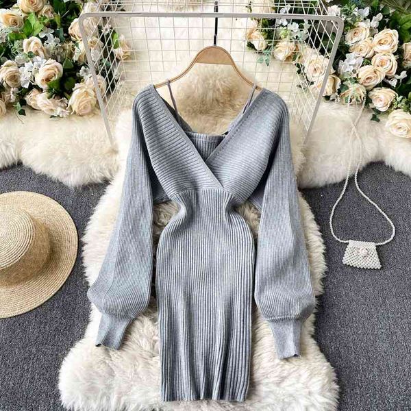 casual dresses korean spring knit mini dress with deep v puff sleeves for women halter back slim thin short hips vestido ha5j, Black;gray
casual dresses korean spring knit mini dress with deep v puff sleeves for women halter back slim thin short hips vestido ha5j, Black;gray