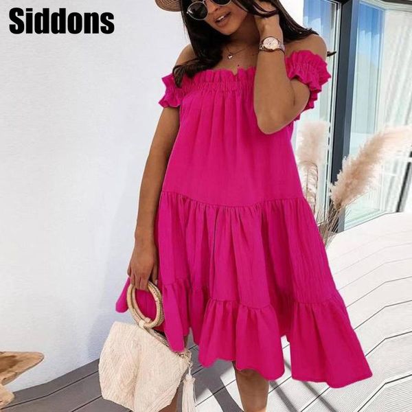 casual solid women slash neck pleated off the shoulder ruffles mini dress loose summer beach dresses, Black;gray
casual solid women slash neck pleated off the shoulder ruffles mini dress loose summer beach dresses, Black;gray