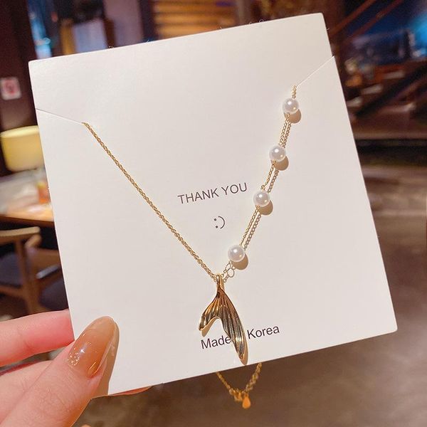 pendant necklaces korean fashion pearl fish tail titanium steel necklace for women clavicle chain party jewelry gift, Silver
pendant necklaces korean fashion pearl fish tail titanium steel necklace for women clavicle chain party jewelry gift, Silver