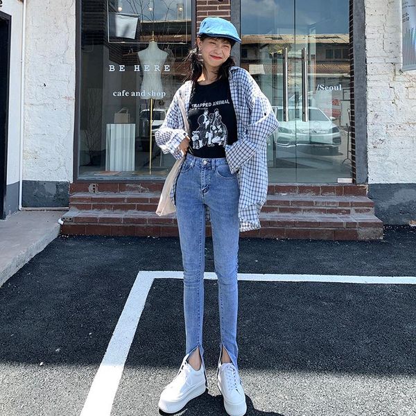 women's jeans spring/fall 2021 high waist slim slit straight tight black for women with stretch pants y2k ladies, Blue
women's jeans spring/fall 2021 high waist slim slit straight tight black for women with stretch pants y2k ladies, Blue