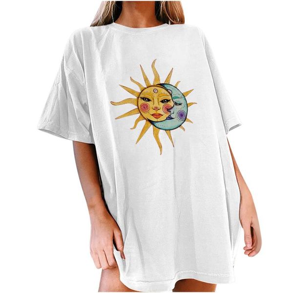 fashion t-shirt ladies loose version star and moon printing casual pullover round neck short-sleeved long women's, White
fashion t-shirt ladies loose version star and moon printing casual pullover round neck short-sleeved long women's, White