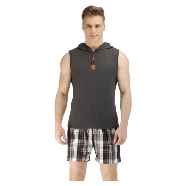 sleepwear fashion pajamas men's hooded t-shirt plaid shorts housewear suit, Black;brown
sleepwear fashion pajamas men's hooded t-shirt plaid shorts housewear suit, Black;brown