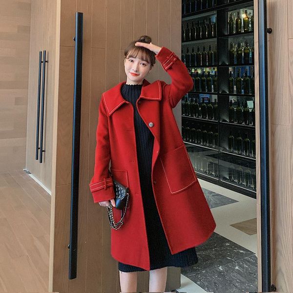 women's wool & blends casaco feminino double-sided loose woolen coats fashion product mid-length kawaii doll collar red female coat, Black
women's wool & blends casaco feminino double-sided loose woolen coats fashion product mid-length kawaii doll collar red female coat, Black