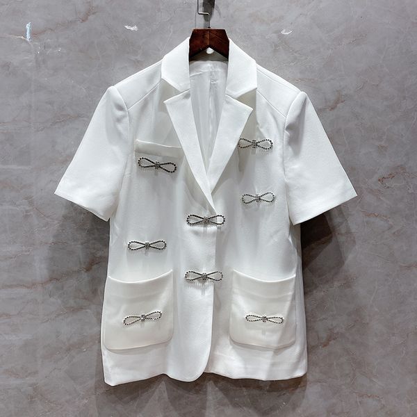 suits luxury brand diamond chain bow suit coat early autumn casual blazer lady short sleeve notched single breasted coats, White;black
suits luxury brand diamond chain bow suit coat early autumn casual blazer lady short sleeve notched single breasted coats, White;black