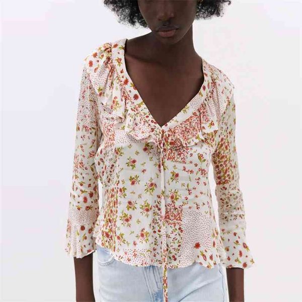 blouse women ruffle patchwork floral print pink shirt long sleeve bow v neck vintage summer feminine elegant shirts 210524, White
blouse women ruffle patchwork floral print pink shirt long sleeve bow v neck vintage summer feminine elegant shirts 210524, White