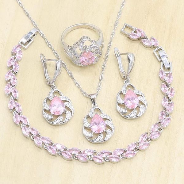 earrings & necklace water drop silver color jewelry sets for women pink zircon pendant ring bracelet gift box
earrings & necklace water drop silver color jewelry sets for women pink zircon pendant ring bracelet gift box