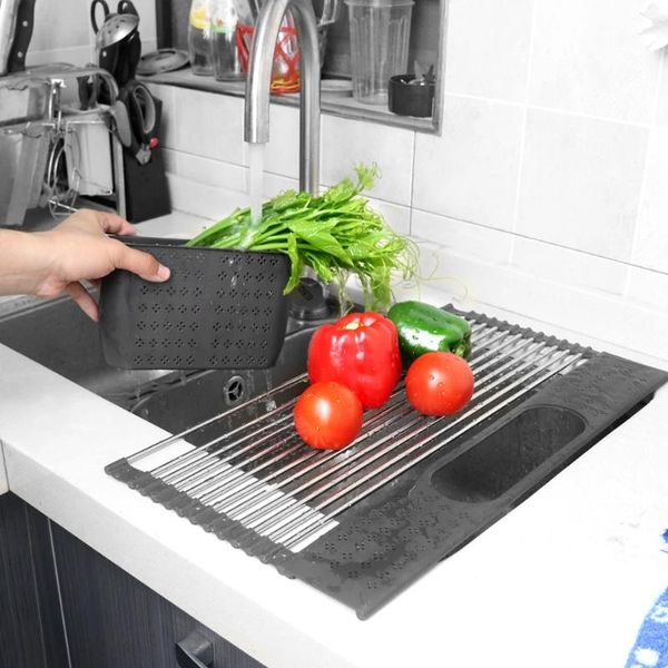 kitchen storage & organization sink drain rack stainless steel organizer multi-use roll-up drying foldable fruit vegetable meat mat drainer
kitchen storage & organization sink drain rack stainless steel organizer multi-use roll-up drying foldable fruit vegetable meat mat drainer