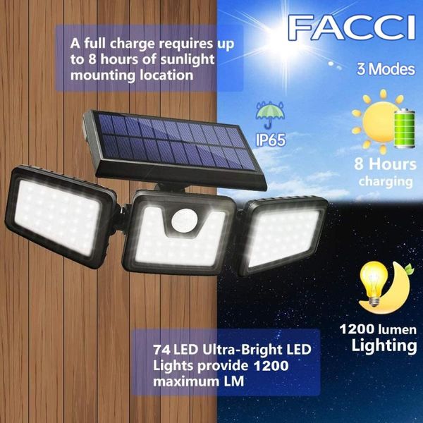 solar lamps facci outdoor light lamp powered sunlight 74led waterproof ip65 pir motion sensor for garden decoration
solar lamps facci outdoor light lamp powered sunlight 74led waterproof ip65 pir motion sensor for garden decoration