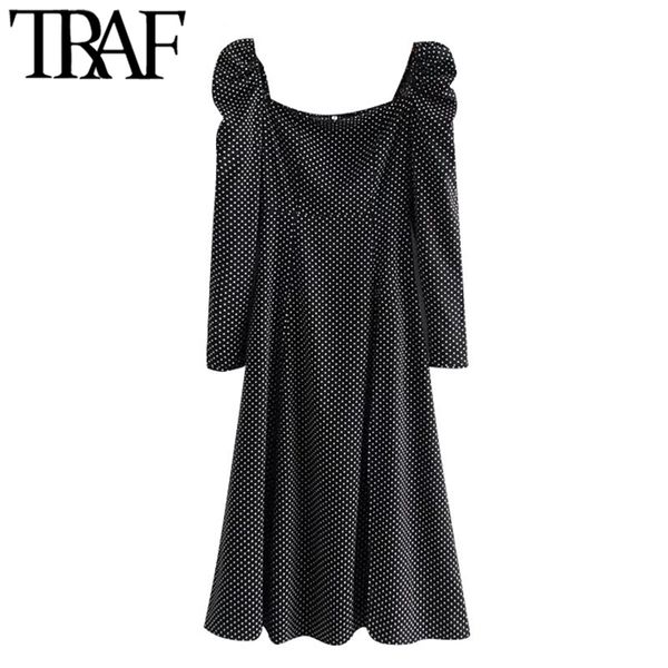 women elegant fashion polka dot front slit midi dress vintage puff sleeve black elastic female dresses vestidos 210507, Black;gray
women elegant fashion polka dot front slit midi dress vintage puff sleeve black elastic female dresses vestidos 210507, Black;gray