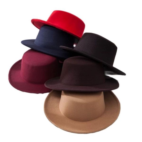 wide brim hats classic solid color felt fedoras for men women artificial wool blend jazz cap simple flat hat, Blue;gray
wide brim hats classic solid color felt fedoras for men women artificial wool blend jazz cap simple flat hat, Blue;gray