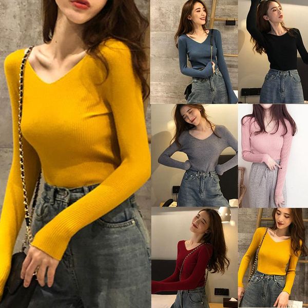 women's t-shirt fashion v-neck knitted long-sleeve slim bottoming shirt slimming sweater, White
women's t-shirt fashion v-neck knitted long-sleeve slim bottoming shirt slimming sweater, White
