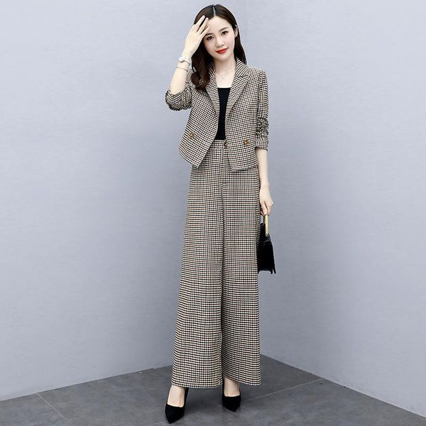 women's two piece pants plaid women sets korean style tweed suit woman wide leg, White
women's two piece pants plaid women sets korean style tweed suit woman wide leg, White