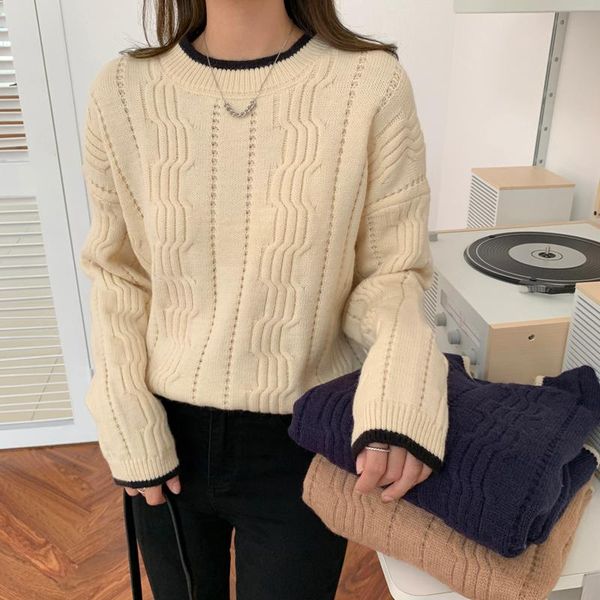women's sweaters winter korean style loose pullover sweater for female students casual all-match color contrast jacket, White;black
women's sweaters winter korean style loose pullover sweater for female students casual all-match color contrast jacket, White;black