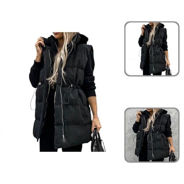 women's vests stylish winter waistcoat pockets women coat long warm drawstring, Black;white
women's vests stylish winter waistcoat pockets women coat long warm drawstring, Black;white