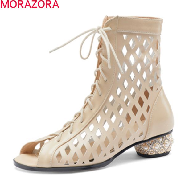 morazora big size 33-44 women boots genuine leather summer boots low heel round toe fashion casual shoes ankle boots 210506, Black