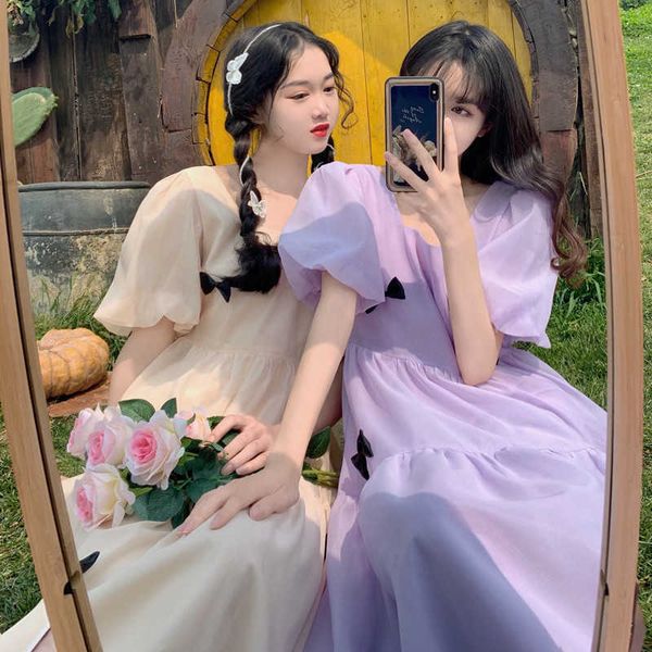 summer sweet gentle purple square neck puff sleeve boworganza princess dress women fairy big swing fashion vestido de mujer 210610, Black;gray
summer sweet gentle purple square neck puff sleeve boworganza princess dress women fairy big swing fashion vestido de mujer 210610, Black;gray