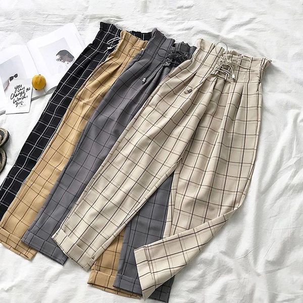 women's tracksuits plaid high waist harem pants black lace up ruffled ankle-length trousers for women spring summer clothes female, Gray
women's tracksuits plaid high waist harem pants black lace up ruffled ankle-length trousers for women spring summer clothes female, Gray