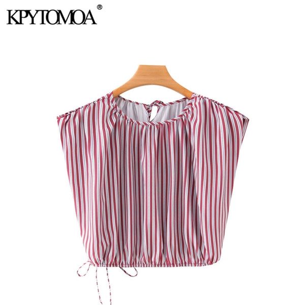 women fashion striped cropped blouses o neck sleeveless drawstring tied female shirts blusas chic 210420, White
women fashion striped cropped blouses o neck sleeveless drawstring tied female shirts blusas chic 210420, White