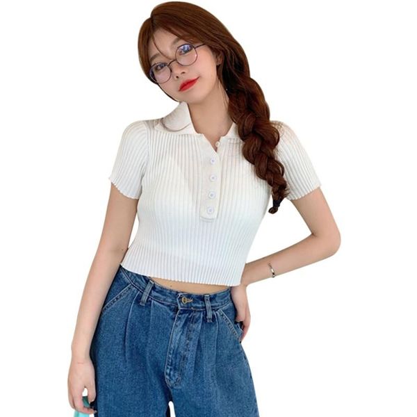 women's t-shirt popalia women summer knitted slim short sleeve turn-down collar solid tshirts fashion tee female streetwear, White
women's t-shirt popalia women summer knitted slim short sleeve turn-down collar solid tshirts fashion tee female streetwear, White