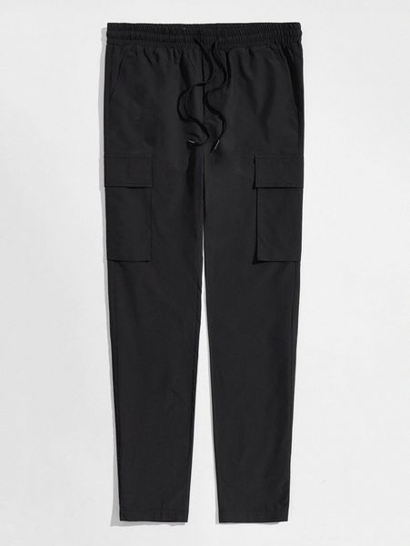 men flap pocket side wind pants i3ny#, Black