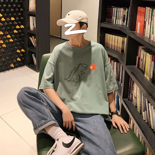 small dinosaur print short sleeve t-shirt men's fashion brand large size loose half clothes fat korean, White;black
small dinosaur print short sleeve t-shirt men's fashion brand large size loose half clothes fat korean, White;black