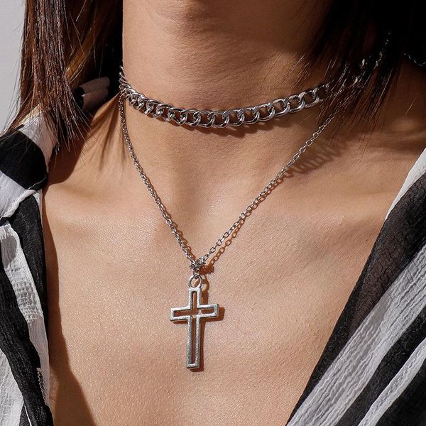 pendant necklaces gold silver color double layer chain female chokers necklace fashion simple hollow cross for women jewelry gift
pendant necklaces gold silver color double layer chain female chokers necklace fashion simple hollow cross for women jewelry gift