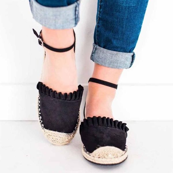 retro flat beach shoes straw linen buckle ruffle pumps women's chaussures femme sandalias de verano para mujer 2021 sandals, Black
retro flat beach shoes straw linen buckle ruffle pumps women's chaussures femme sandalias de verano para mujer 2021 sandals, Black