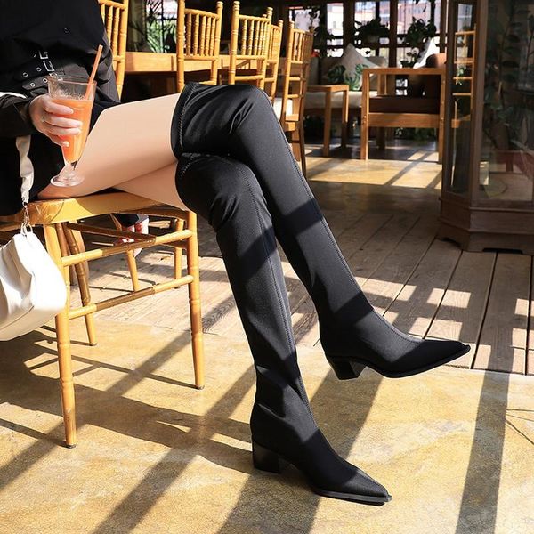 boots women over the knee long stockings stretch thigh high booties 5.5cm square med heels black slim shoes
boots women over the knee long stockings stretch thigh high booties 5.5cm square med heels black slim shoes