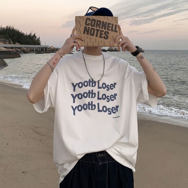 casual letter printed short sleeve t-shirt summer round neck men's loose harajuku male tees, White;black
casual letter printed short sleeve t-shirt summer round neck men's loose harajuku male tees, White;black