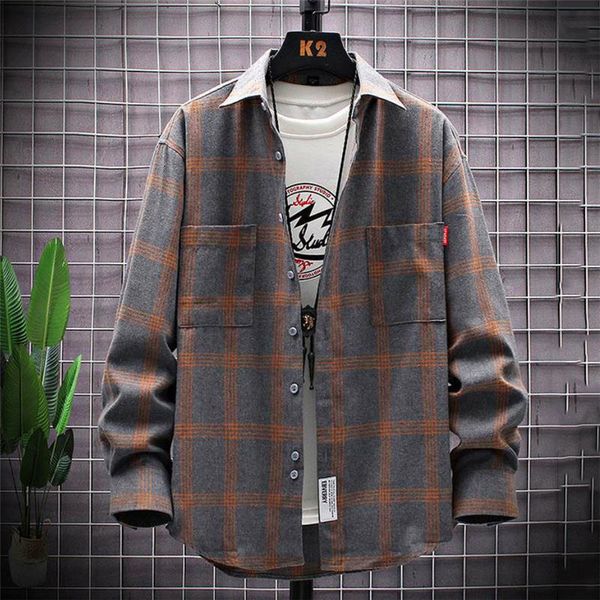 men's casual shirts men shirt autumn winter fashion plaid printing turn-down collar loose single-breasted outwear camisas de hombre, White;black
men's casual shirts men shirt autumn winter fashion plaid printing turn-down collar loose single-breasted outwear camisas de hombre, White;black